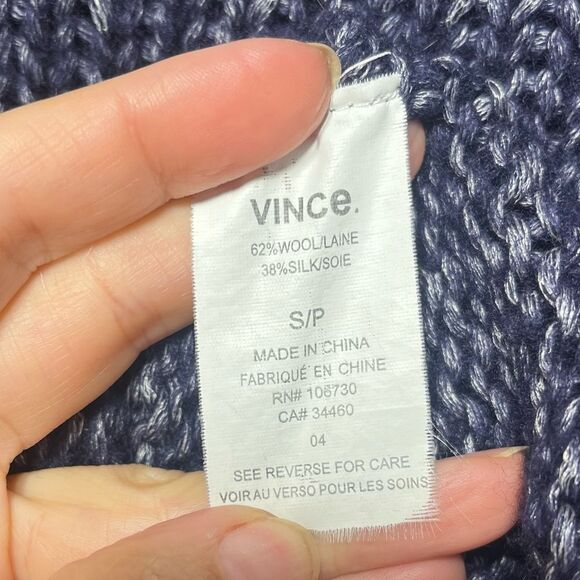 Vince Metallic Textured V Neck Sweater in Navy S - Picture 7 of 13